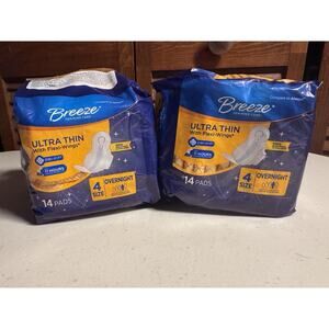 (2 Pack) Breeze Ultra Thin With Flexi-Wings Size 4 - Overnight 14 Pads Per Pack